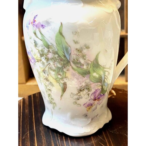 Vintage Porcelain Creamer Lavender Iris LOV Floral Early 1900s Shabby Chic - Picture 8 of 16